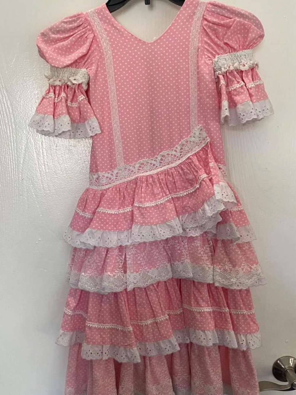 Pink Ruffled Girls' Costume Dress with Lace